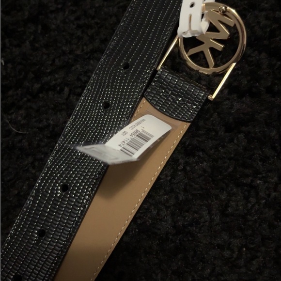 Michael Kors White Strap Belt with Gold MK Logo Buckle main image 4